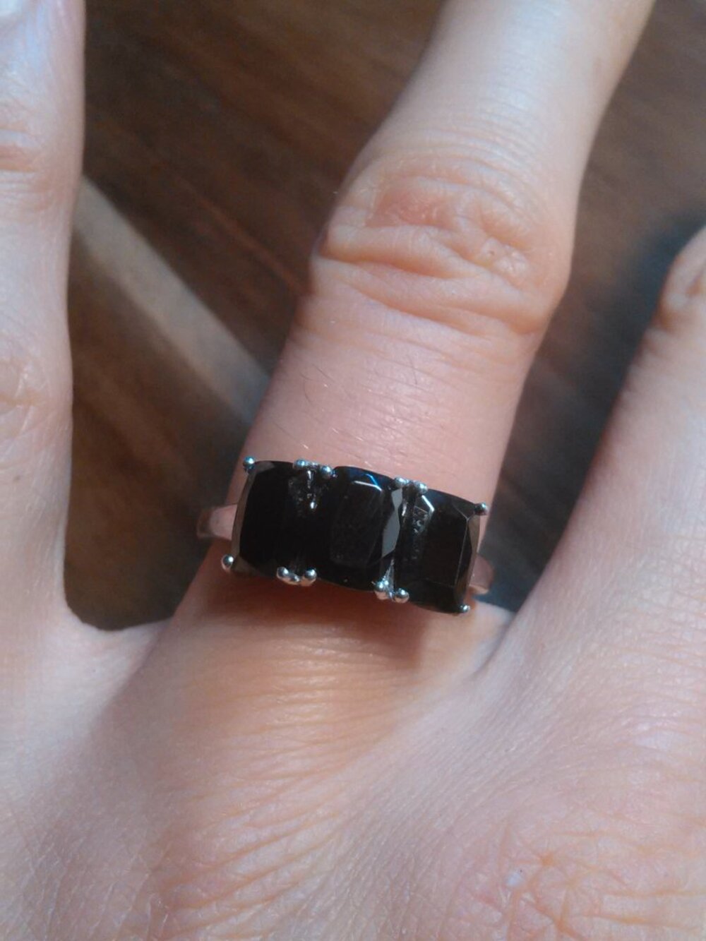 Shungite Three Stone Sterling Silver Ring (Size 7)